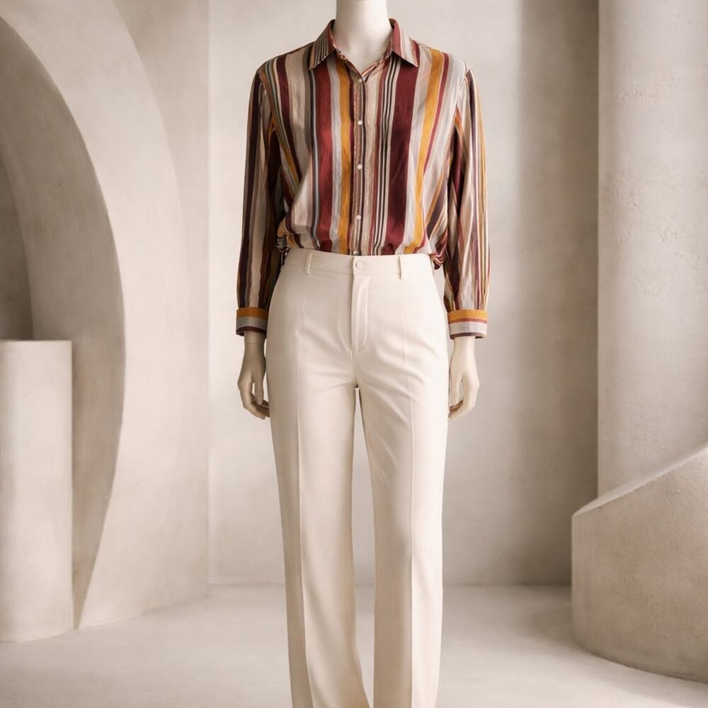 Women's Zara Striped Pattern Feminine Boho Chic Y2K Blouse Size M Long Sleeve
